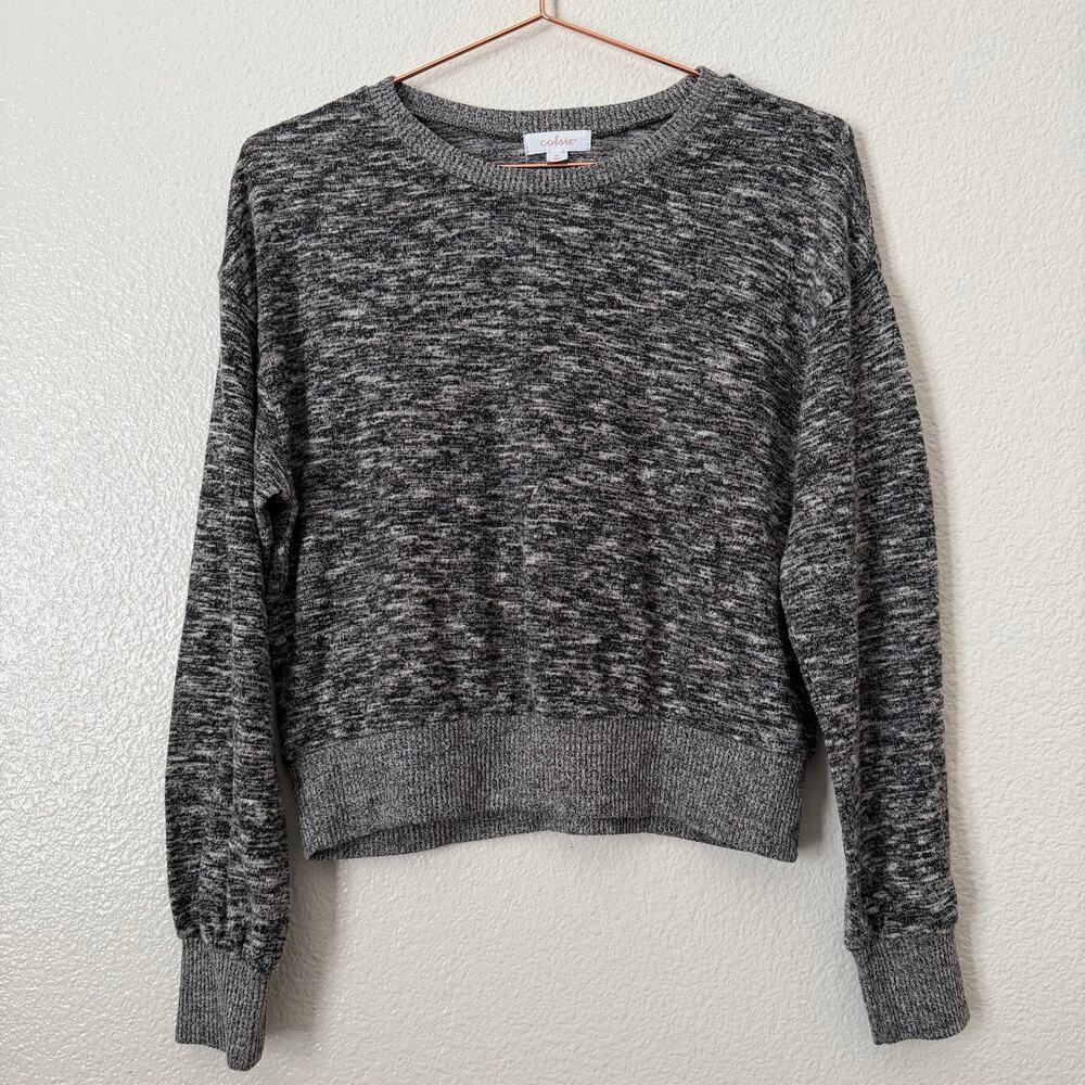 Colsie marled knit long sleeve cropped top heather gray lounge